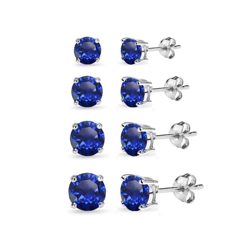 B. BRILLIANT Sapphire Earrings | 925 Sterling Silver Earing | 4mm Round Solitaire Studs Created Blue Sapphire Earrings for Women - Image 1